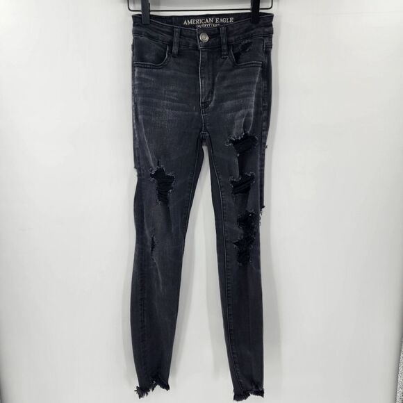 American Eagle hi rise jegging jeans black distressed 0 - Picture 1 of 3